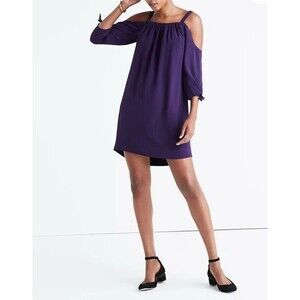Madewell‎ Silk Dress Purple Cold Shoulder Short Mini -Size Small S